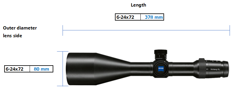 Vアップシェイバー　LLサイズ What are the measurements of ZEISS riflescope Victory FL 6-24x72